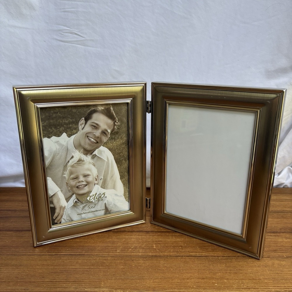 Fetco Home Decor Newport Hue Pewter Double 5x7 Hinged Folding Picture Frame